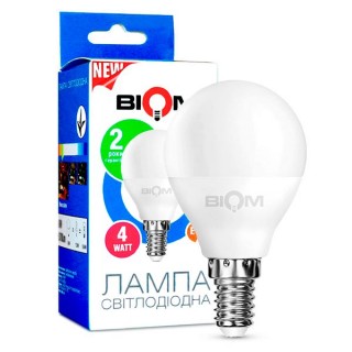 Світлодіодна лампа BIOM BT-545 G45 4W E14 3000K (Куля)